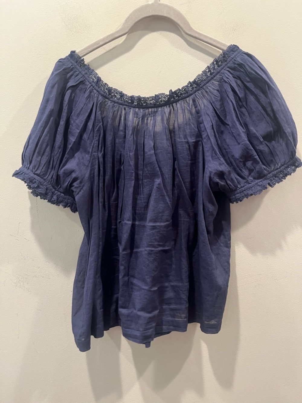 Doen Frederica Floral Embroidered Organic Cotton Voile Top in Blue, XXS - Picture 6 of 6
